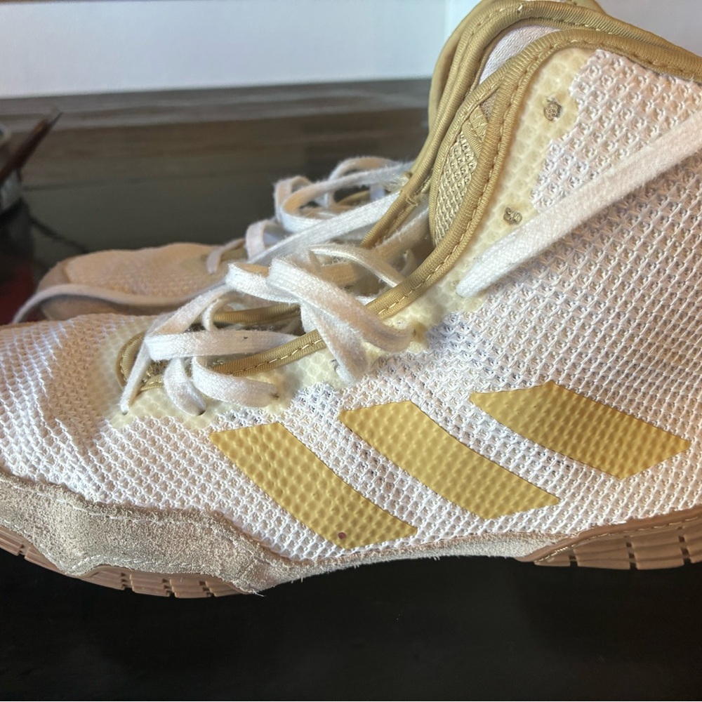 Adidas White and Gold Wrestling shoes